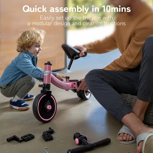 Miniatura 5 de besrey Bicicleta 5 en 1 para niños de 1 año a 4 años, triciclo para niños pequeños, triciclo para niños, juguetes para niños y niñas, entrenamiento