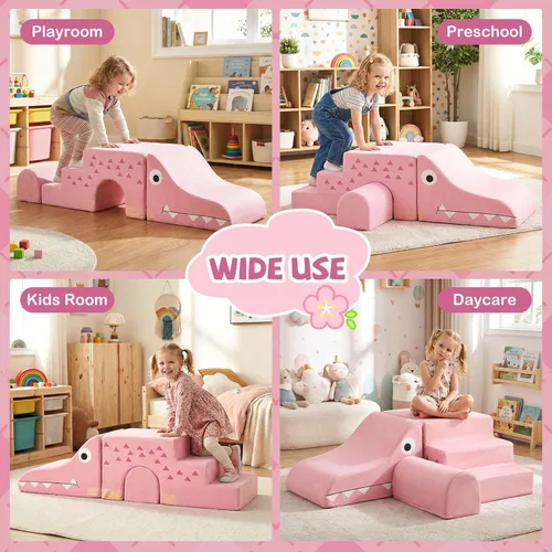 Miniatura 5 de Costzon Juguetes de escalada para niños pequeños, 3 piezas de bloques de escalada de espuma de cocodrilo con fundas de terciopelo extraíbles