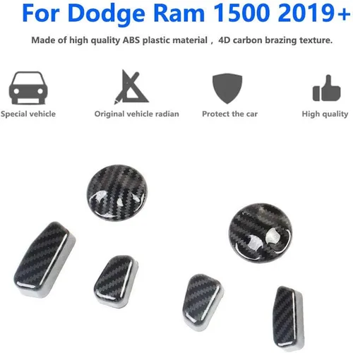 Miniatura 4 de Cubierta de botón de ajuste de asiento de fibra de carbono para Dodge Ram 1500 2019+