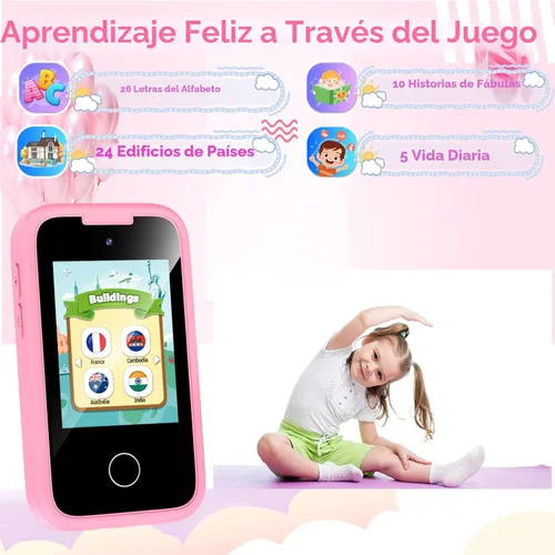 Miniatura 4 de Teléfonos inteligentes para niños, juguetes para niñas y niños de 3 a 8 años, juguetes de aprendizaje para niños pequeños con juegos educativos, Rosa