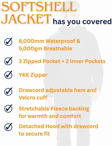 Miniatura 2 de Acmelogy Chaqueta Softshell con forro polar para hombre con capucha desmontable, impermeable, transpirable, 314.961 in5000gm, cremallera YKK
