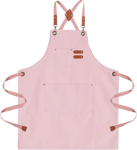 Miniatura 11 de Delantales de chef para hombre, delantal de lona con bolsillos grandes y correa ajustable para el cuello para cocinar, barbacoa, jardinería