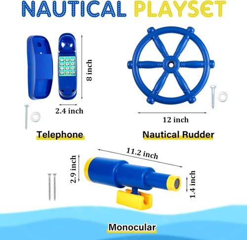 Miniatura 2 de 3 piezas de accesorios para patio de recreo para niños, accesorios para columpios al aire libre, equipo de parque infantil, rueda de barco de Azul