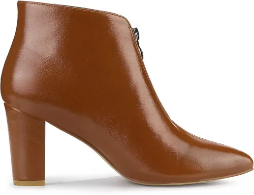 Miniatura 7 de Allegra K Botines de tacón grueso con cremallera frontal y puntera puntiaguda para mujer