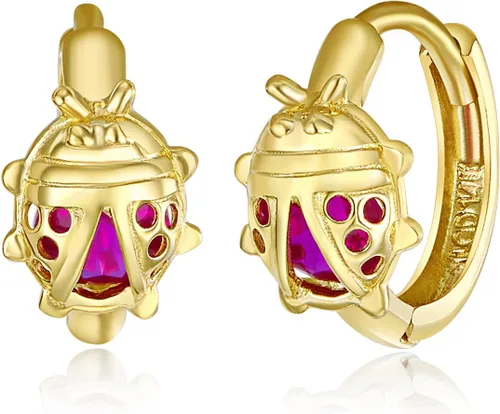 Miniatura 2 de Aretes de aro de mariquita de oro amarillo real de 14 k, Oro de 14 quilates, No es una piedra preciosa