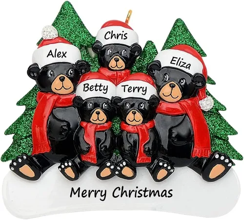 Miniatura 7 de MAXORA Adorno de Navidad personalizado para parejas 2026 – Adorno personalizado de familia de 2 de oso negro con nombres, decoración de árbol