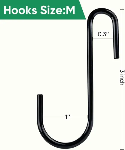 Miniatura 2 de ESFUN Paquete de 24 ganchos en forma de S resistentes de 3 pulgadas, ganchos en forma de S para utensilios de cocina, ollas, utensilios, ropa, Negro