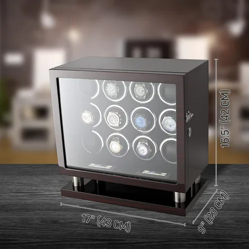 Miniatura 7 de Bobinadora de 12 relojes para relojes automáticos con luz LED y control de pantalla táctil LCD, Ébano + Negro, Compacto