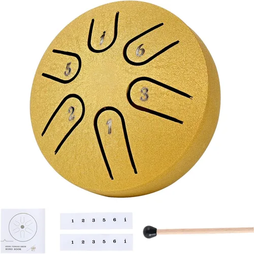 Miniatura 10 de Yahpetes Tambor de lengua de acero, instrumento de percusión musical, tambor de lluvia de metal para exterior, 6 pulgadas, 11 notas, tecla C