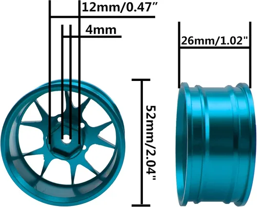 Miniatura 7 de ShareGoo - Llantas de metal RC de 0.472 pulgadas, bujes hexagonales 1/10 RC Drift On-Road Racing Touring Llanta compatible con HSP Tamiya Kyosho Azul