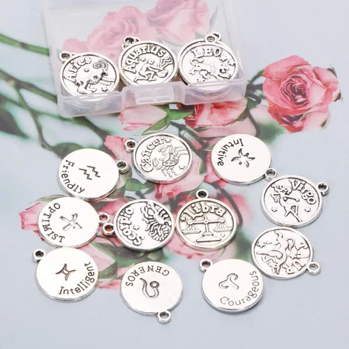 Miniatura 3 de Tupalizy 24 dijes de signo del zodiaco a granel para collares, pulseras, llaveros, aretes, gargantillas vintage redondas, 12 colgantes