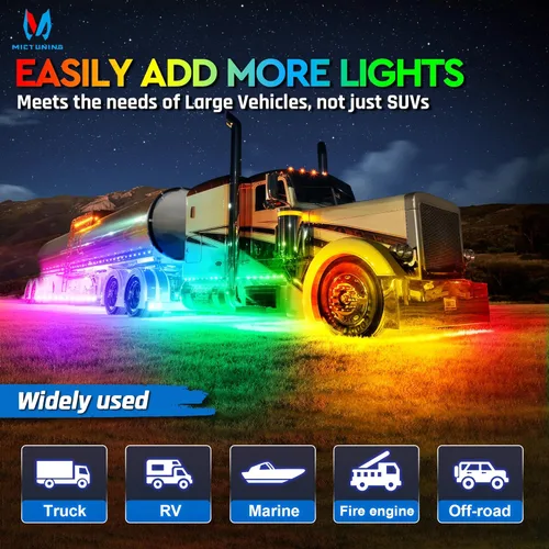 Miniatura 4 de MICTUNING C2 Max RGB+IC Chasing Color Rock Lights - 2 piezas (no incluye controlador)