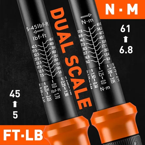 Miniatura 4 de HORUSDY Juego de 5 llaves dinamométricas de 3/8" (5–45 ft-lb/ 6.8–61 Nm) – Llave dinamométrica de accionamiento de 3/8" con extensión de 3