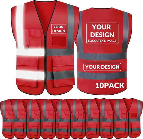 Miniatura 38 de BeautyWill Chaleco de seguridad con logotipo personalizado, Hi Vis Clase 2, chaleco reflectante de construcción unisex con 5 bolsillos