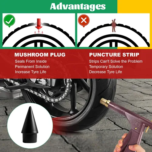 Miniatura 5 de Kit de 37 piezas de tapones de neumáticos en forma de seta, pistola de tapones de neumáticos con 16 tapones para pinchazos y planos de neumáticos