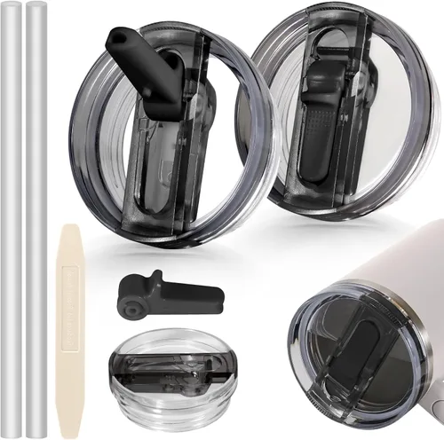 Miniatura 17 de 14 oz Tapa con popote abatible de repuesto para accesorios de vaso Stanley, 2 tapas antiderrames a prueba de derrames para vasos Stanley de 14 oz