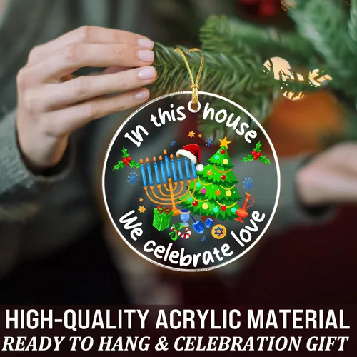 Miniatura 6 de Adorno Colgante para Árbol de Navidad de Janucá – En Esta Casa Celebramos el Amor – Adornos de Janucá para Árbol – Decoración Interreligiosa