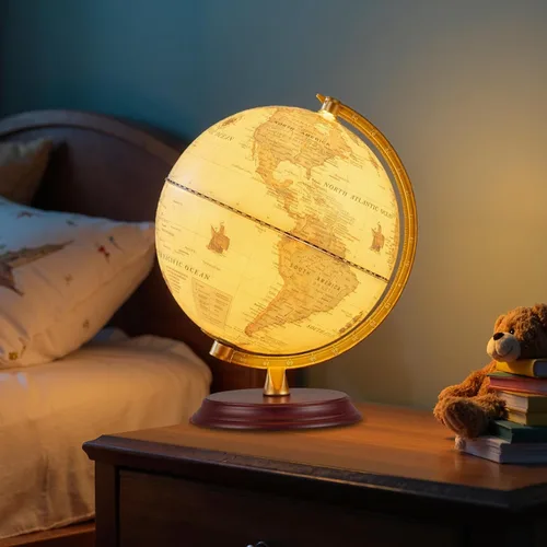 Miniatura 7 de Goplus Globo del mundo iluminado de 8 pulgadas, lámpara de globo iluminado de noche con soporte de madera y mapa HD para adultos, oficina en casa