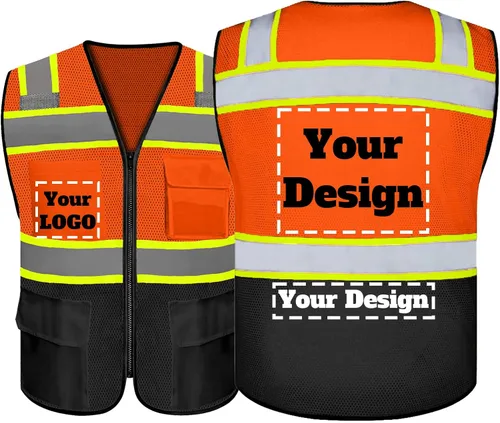 Miniatura 23 de Chaleco de seguridad personalizable con logotipo con 5 bolsillos y cremallera reflectante de alta visibilidad clase 2 ropa de trabajo al aire libre