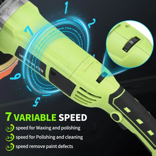 Miniatura 5 de Pulidora de búfer, 1600 W, 6 pulgadas/7 pulgadas, cera pulidora rotativa para automóvil, 7 velocidades variables 1600-3500 RPM, pulidora y pulidora