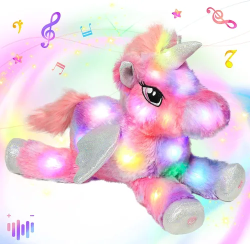 Miniatura 9 de Hopearl Unicornio de peluche con luces LED, flexible, con luces de noche que brillan en la oscuridad, para festival, cumpleaños, niños pequeños