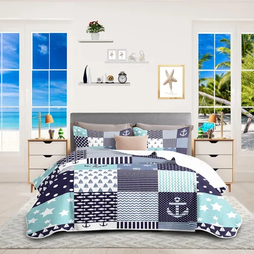 Miniatura 11 de weesire Ropa de Cama Costera Tamaño King 2 Fundas, Juegos de Edredón Náutico de Playa Colchas Oceánicas Cubrecama Costera Ropa de Cama de Verano