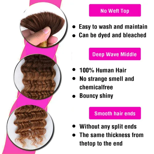 Miniatura 3 de Cabello humano trenzado para trenzas bohemias, rubio degradado T4/30, onda profunda a granel, micro trenzado, húmedo y ondulado, 18 pulgadas