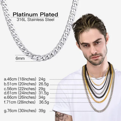 Miniatura 7 de Suplight Cuban Link Chain for Men Women, 18K GoldBlack Plated q316L Miami Cuban Chain Stainless Steel Chains Mens Necklaces 4MM 6MM 9MM 18" 20" 22