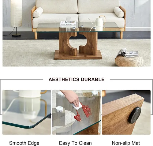 Miniatura 8 de Mesas de centro de cristal para sala de estar, mesa central rectangular moderna de 47.2 pulgadas, mesa de cóctel minimalista con parte superior