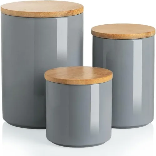 Miniatura 17 de Sweejar Kitchen Canisters - Tarro de cerámica para almacenamiento de alimentos, recipientes apilables con sello hermético y tapa de madera