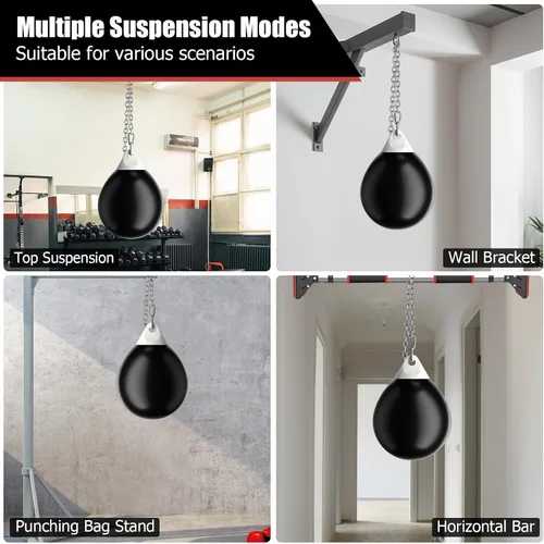 Miniatura 5 de GYMAX Saco de boxeo, bolsa de agua con inyector de agua y accesorios para colgar, bolsa de boxeo plegable resistente para gimnasio en casa,