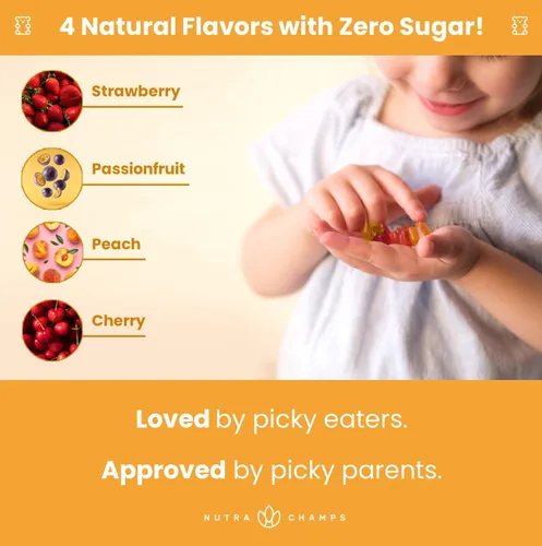 Miniatura 4 de NutraChamps Gomitas multivitamínicas para niños 120 vitaminas gomosas sin azúcar para niños Veganas y sin OMG Fresa, maracuyá, melocotón