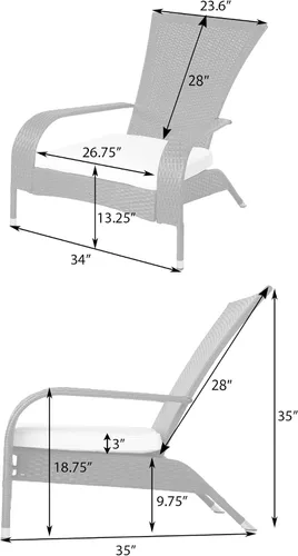 Miniatura 6 de Pacifico - Sillón de mimbre negro con cojín gris, para todas las estaciones, ligero, estilo Adirondack, duradero y elegante sillón para exteriores