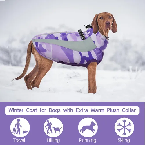 Miniatura 4 de FUAMEY Chaquetas de invierno para perros grandes, abrigo para perros con arnés incorporado, trajes de nieve impermeables para perros, cálido abrigo