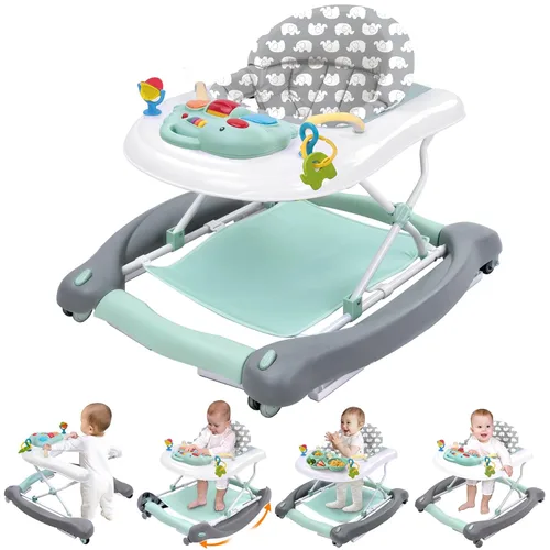 Miniatura 12 de Andador de actividades plegable 5 en 1 para bebé, balancín, centro de actividades, gorila, caminador de asiento, caminador de empuje, ruedas Rosa