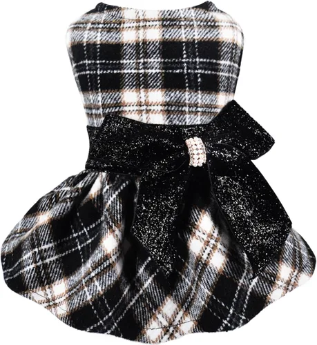 Miniatura 9 de Suéteres para perros pequeños y niñas, vestido suéter, dobladillo a cuadros, cuello alto, ropa mullida para mujer, abrigo cálido para mascotas, ropa