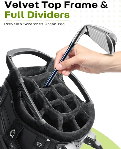 Miniatura 2 de Bolsa de Golf de Soporte de 14 Vías, Divisores de Longitud Completa Bolsa de Golf de Cuero PU con Parte Superior de Felpa para Hombres/Mujeres