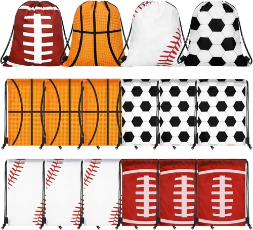 Miniatura 10 de Shappy 12 bolsas de baloncesto con cordón, pequeñas bolsas deportivas a granel, mochila para golosinas para bailes, fiestas de cumpleaños, regalos