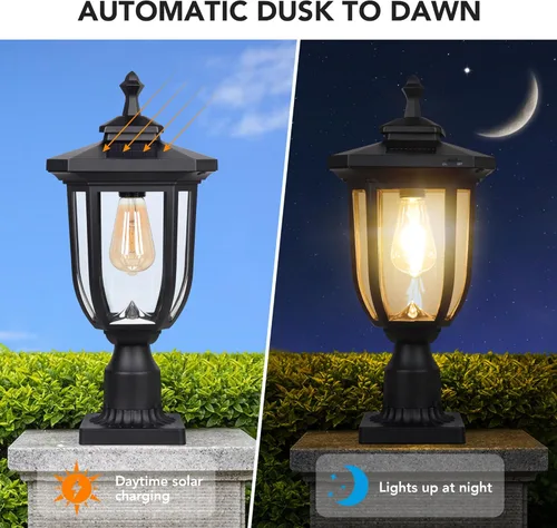 Miniatura 5 de ST4322Q1 - Luz solar para poste al aire libre, lámpara solar de anochecer a amanecer, luz de poste de aluminio impermeable con montaje en muelle