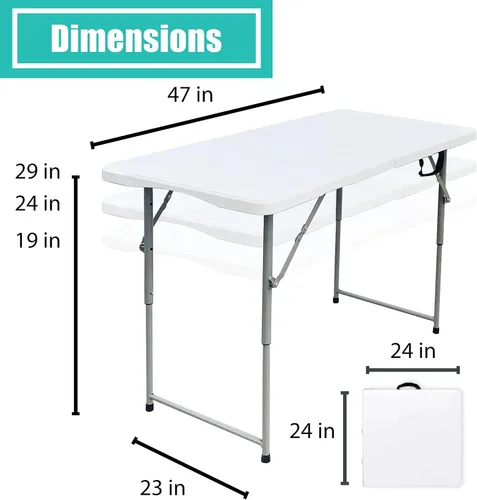 Miniatura 3 de Mesa plegable de 4/6/8 pies, mesa plegable de altura ajustable, escritorio pequeño para interiores y exteriores, mesa de picnic portátil de plástico