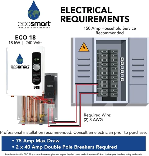 Miniatura 3 de EcoSmart ECO 18 - Calentador de agua eléctrico sin tanque, 18 KW a 240 voltios, con tecnología patentada de modulación automodulante, 17 x 14 x 3.5