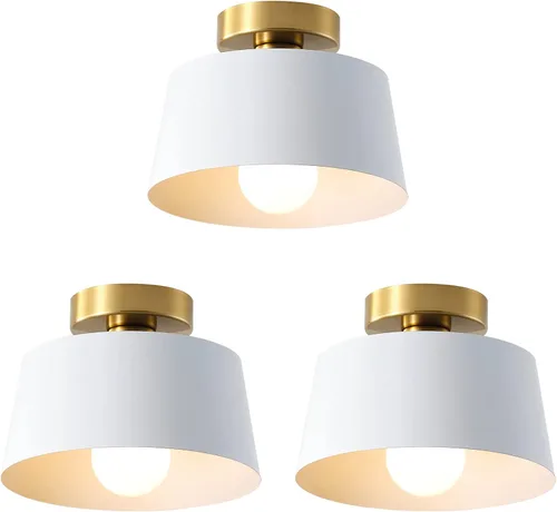 Miniatura 11 de Lámpara de techo, lámpara de techo para pasillo con placa dorada y pantalla blanca, lámparas de porche de estilo moderno y simple, montaje Blanco