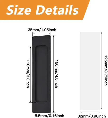 Miniatura 2 de Morobor Tiradores rectangulares autoadhesivos para puerta corredera, 2 unidades, aleación de aluminio negro mate, mango sin perforaciones