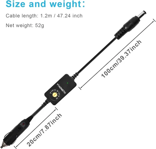 Miniatura 5 de Adaptador de cargador de coche con 3 V, 4.5 V, 5 V, 6 V, 7.5 V, 9 V, 12 V, 2 A, encendedor de cigarrillos automático, enchufe macho, cable adaptador