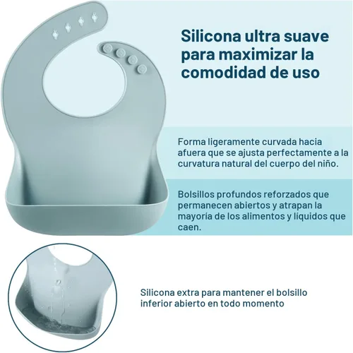 Miniatura 2 de PandaEar Set of 3 Silicone Baby Bibs Waterproof, Soft, Unisex, 10-72 Months Marrón/Azul/Verde