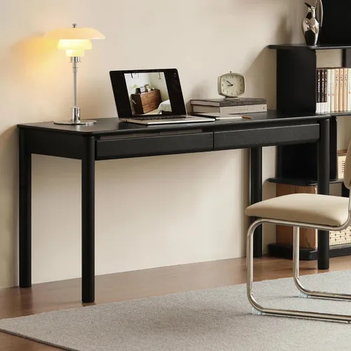 Miniatura 14 de Escritorio de madera maciza con acabado de nogal, escritorio pequeño para oficina en casa, escritorio de computadora para espacios pequeños