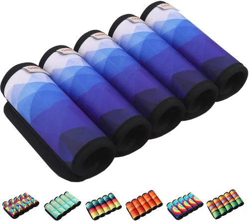 Paquete de 5 envolturas de neopreno para asa de equipaje de viaje, etiquetas de equipaje, identificadores, marcadores, empuñaduras (versión 2.0)