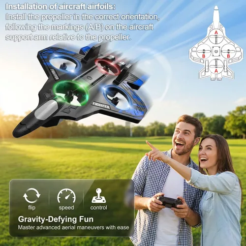 Miniatura 6 de Aviones de control remoto de espuma, avión RC con luz, avión de combate a control remoto, giro de 360°, rollo de acrobacias, avión dron