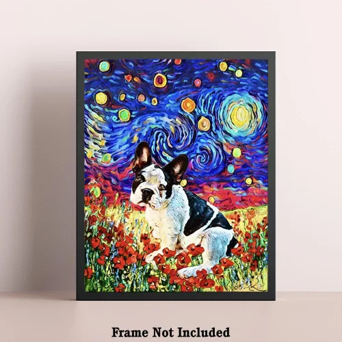 Miniatura 5 de Bestbuddy Pet 8X10 sin marco noche estrellada bulldog francés blanco negro animales amante familia paz amor pintura al óleo impresión arte impresión