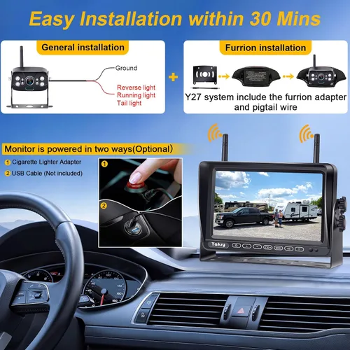 Miniatura 3 de Cámara de respaldo para RV inalámbrica plug and play: precableada para sistema Furrion, cámara de visión trasera de gran angular, grabación, visión